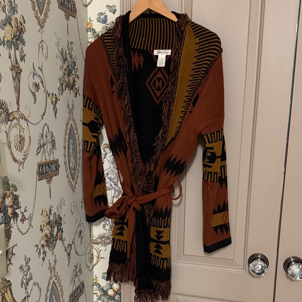 Western Brown and Black Cardigan Sweater with Belt